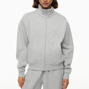 Babaton Light Gray Zip-Front Funnel Neck Sweatshirt